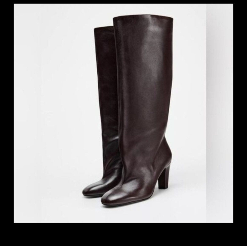 Zara Dark Brown Leather Heeled Boots